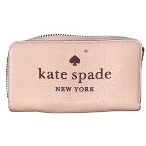 Kate Spade Logo Glitter On Large Continental Rose Full-Zip Leather Wallet189